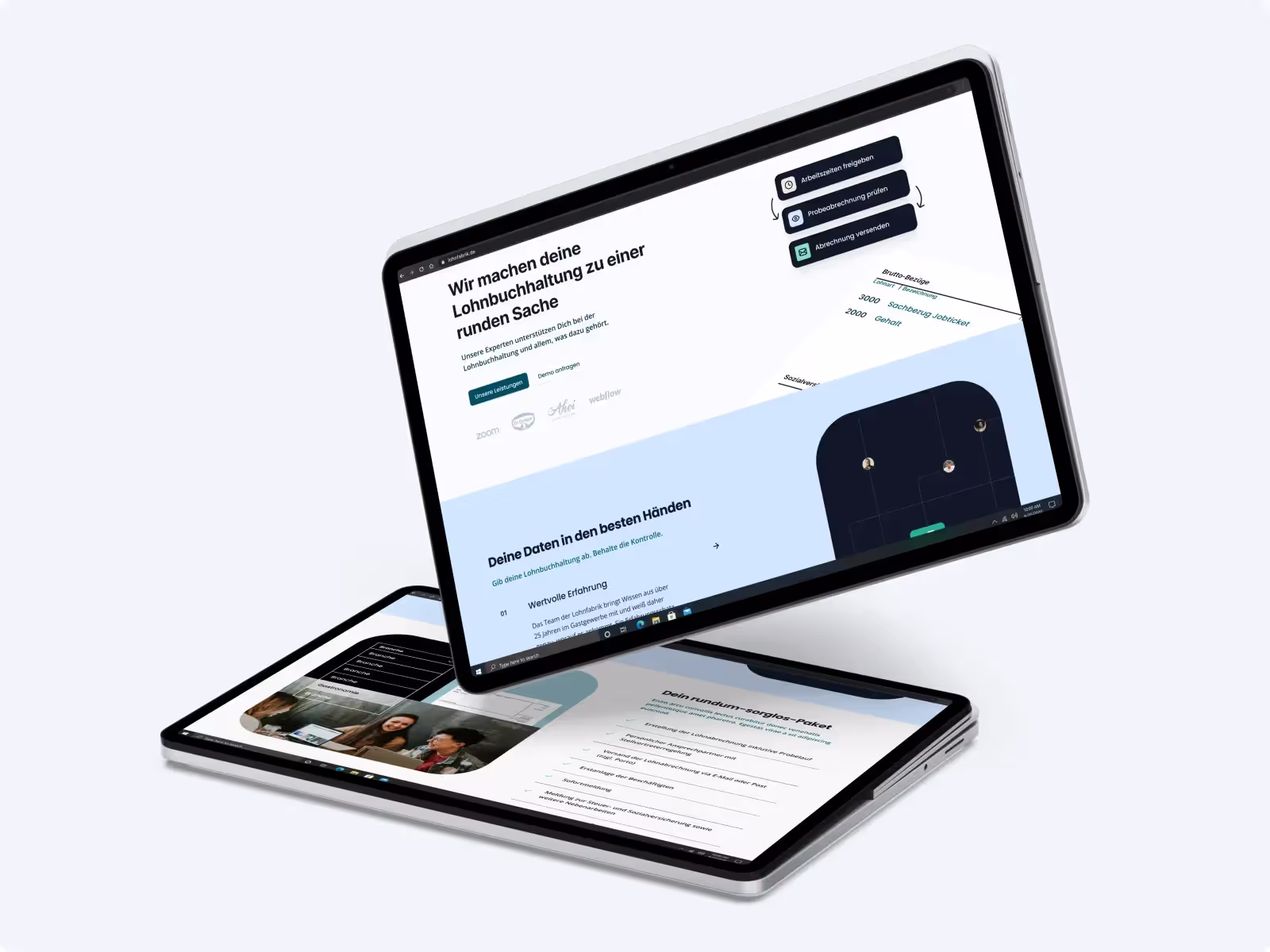  Zwei Geräte mit Darstellung einer Webseite – modernes Interface mit dunklem und hellem Bereich.
