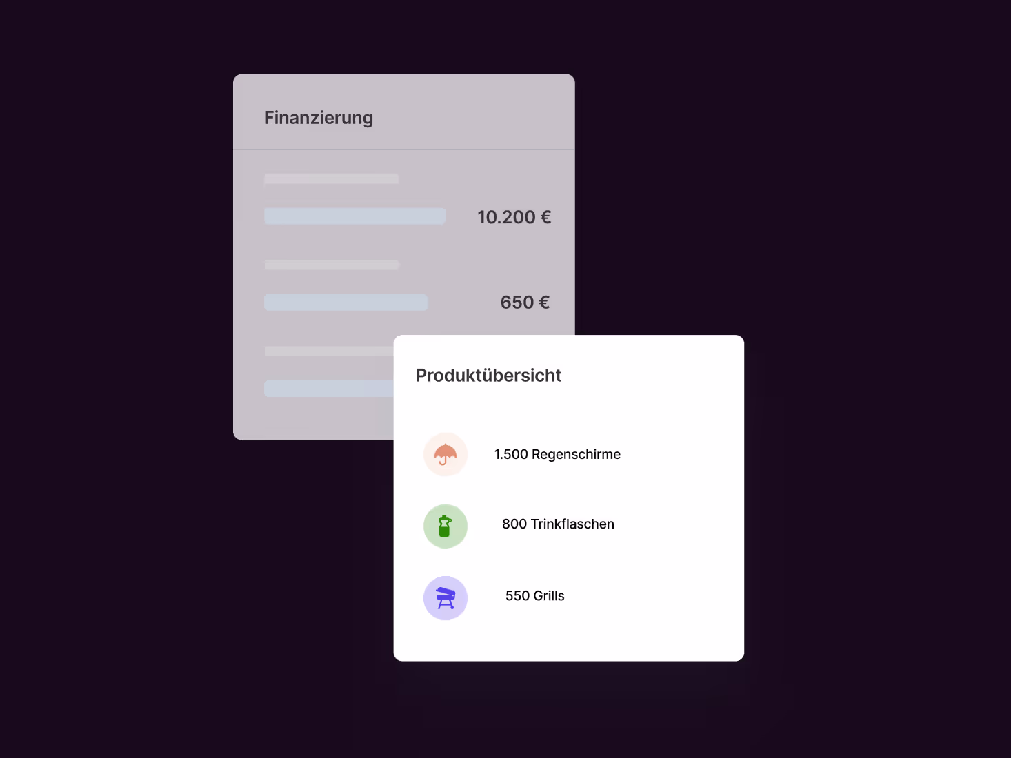  Finanzansicht mit Auswahlmenü zur Kategorisierung von Ausgaben auf dunklem Hintergrund
