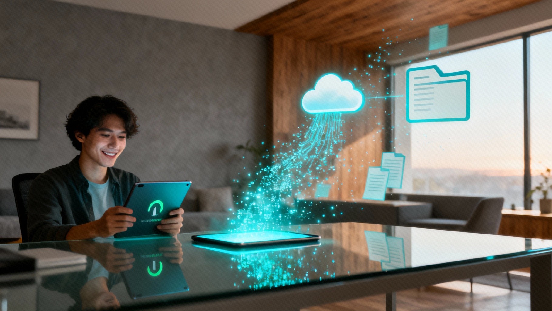 man categorizing files into the cloud.