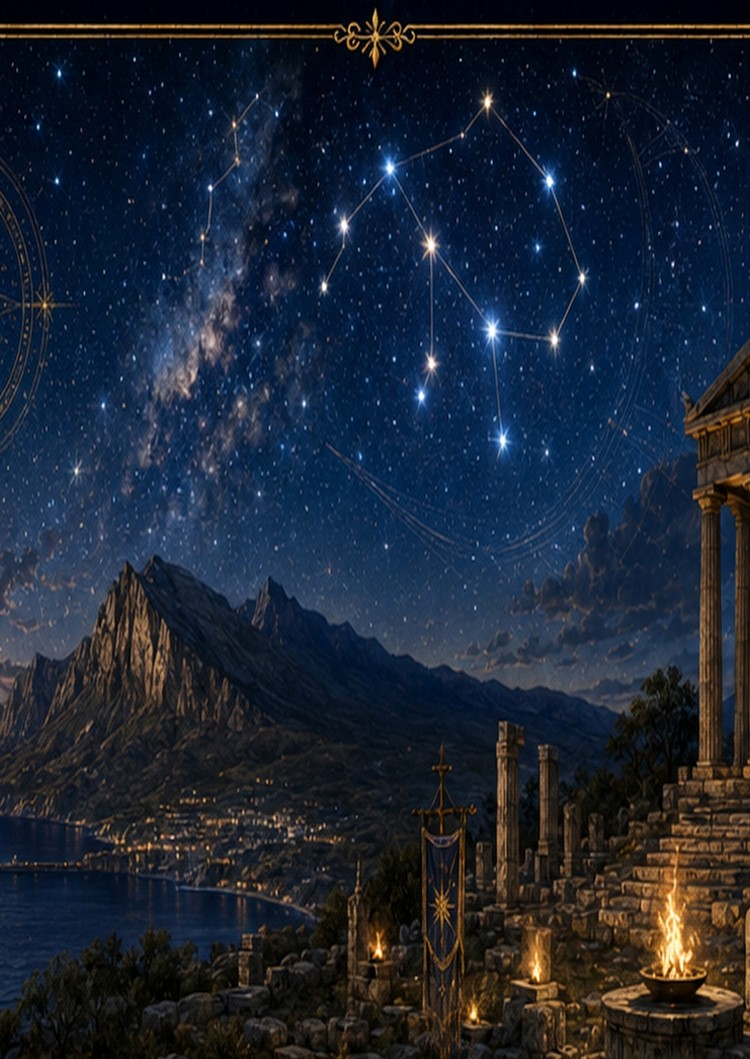 Mount Saos and the Sanctuary of the Great Gods beneath the stars