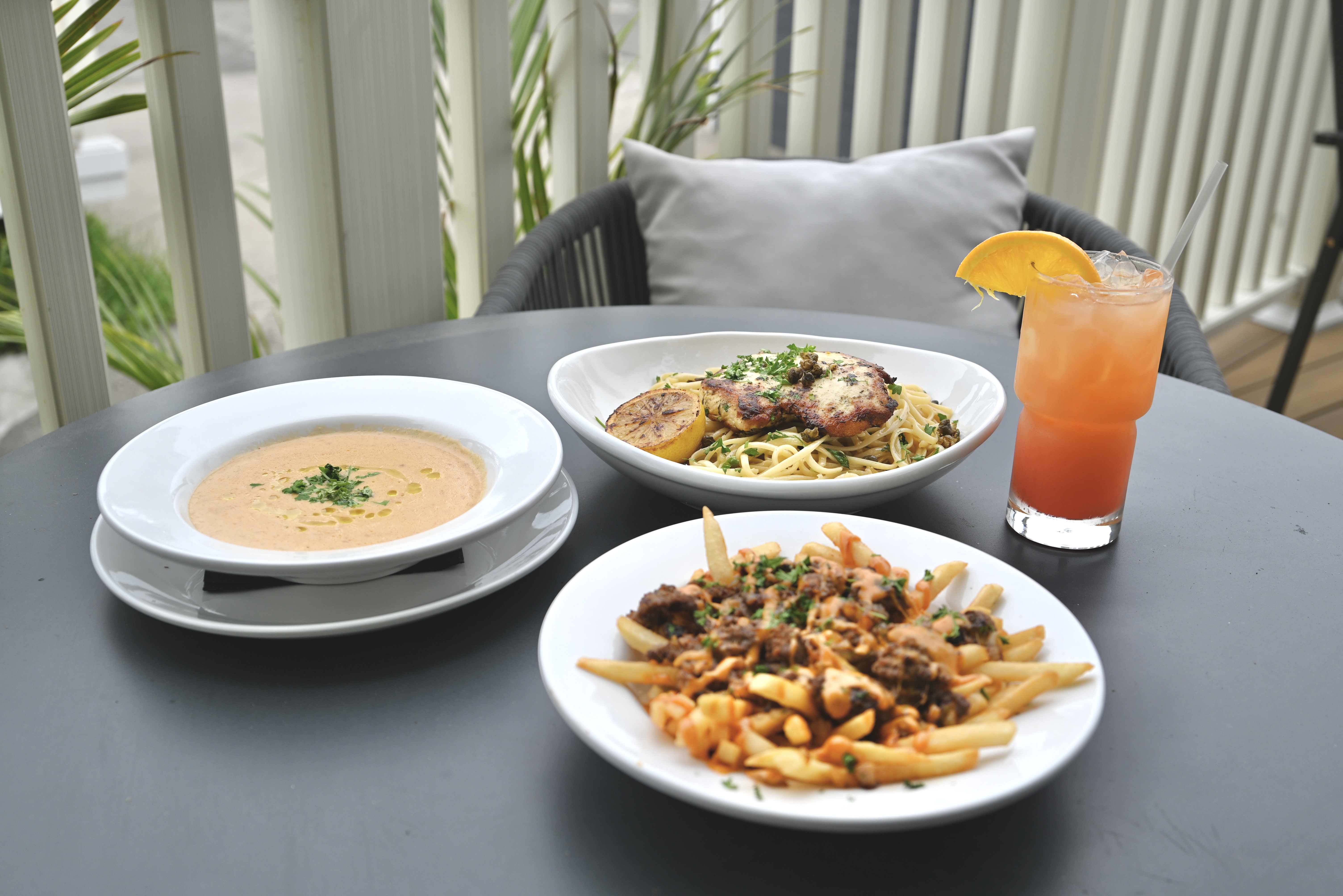 Plates of food on dining table