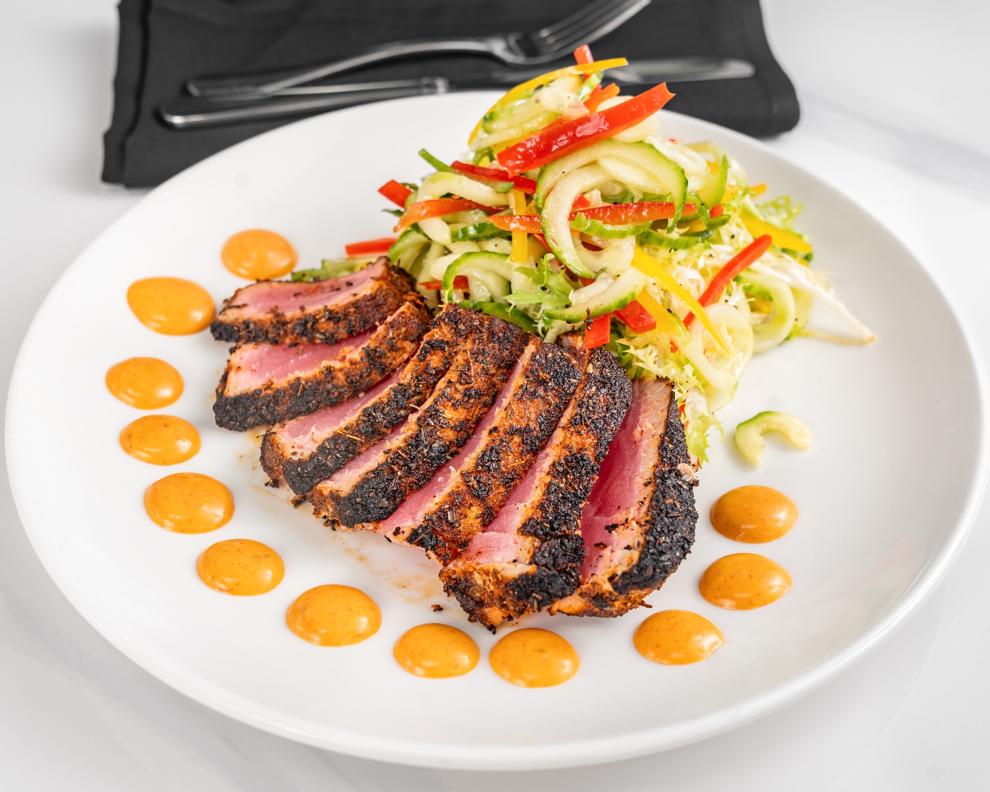 Plate of Dakota's On The Cove's Seared Tuna Tostada