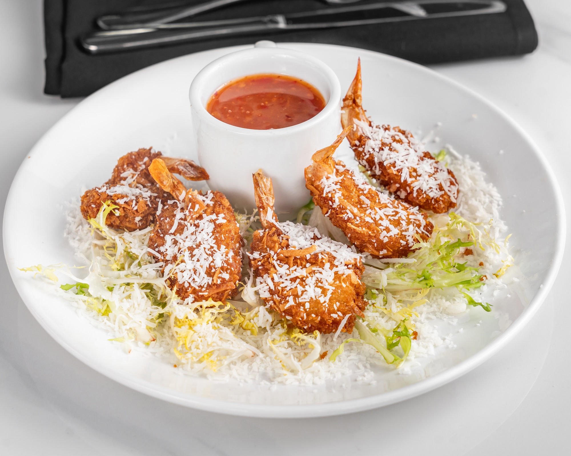 A plate of coconut shrimp.
