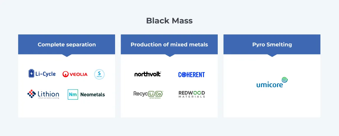 Black mass processing routes by company