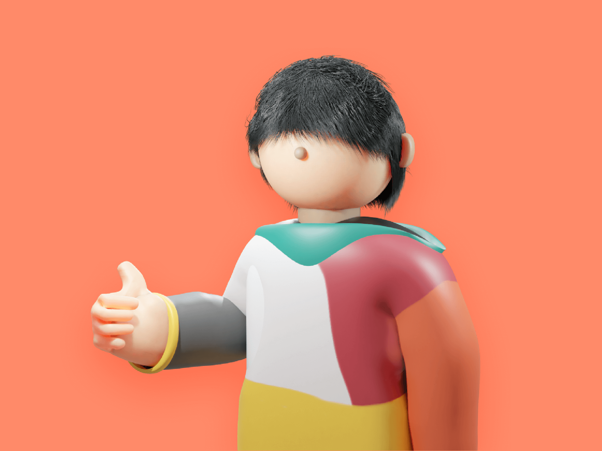 3D abstract illustration of a guy who gives a thumb up