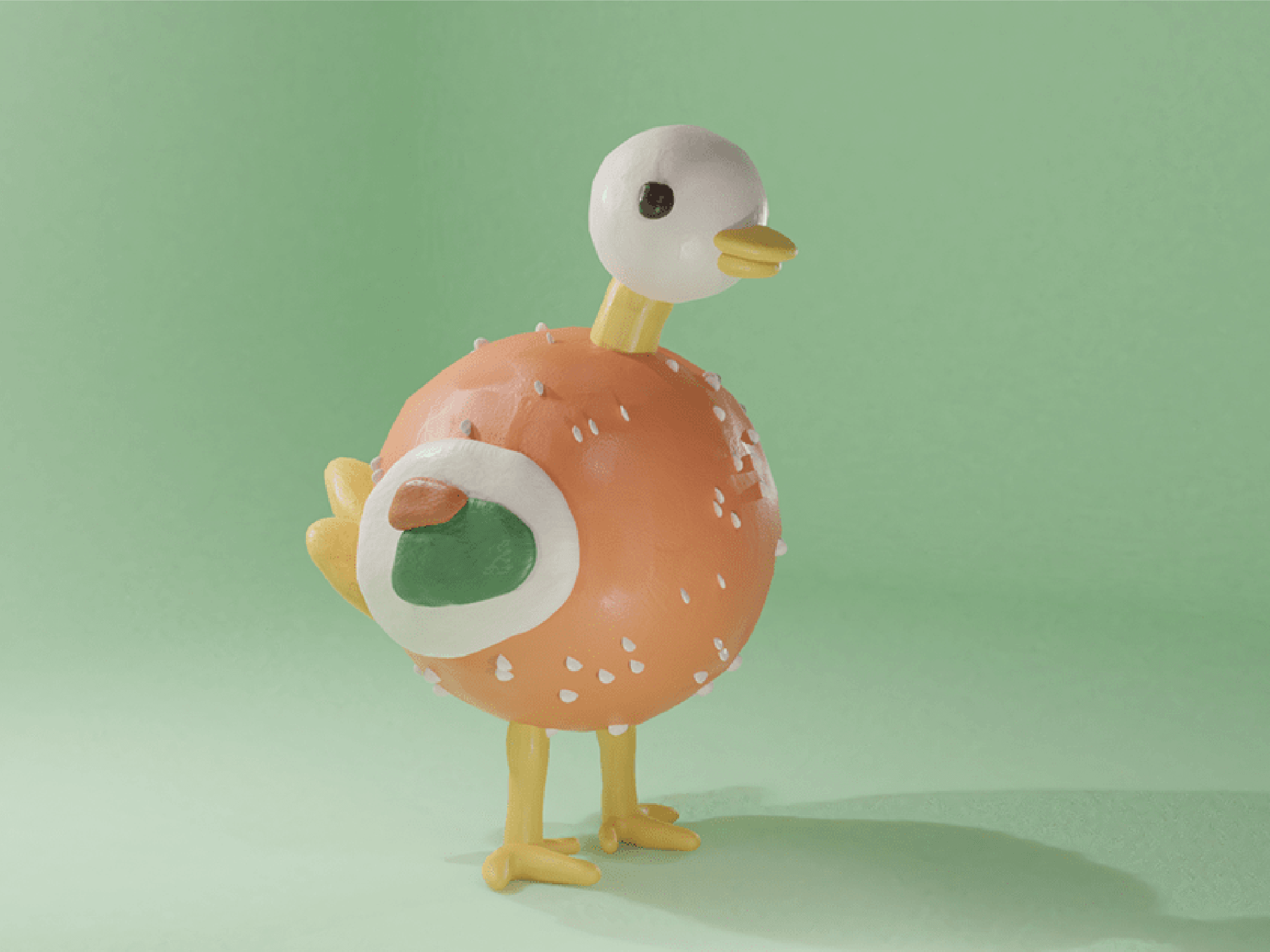 3D illustration of duck in abstract and clay style