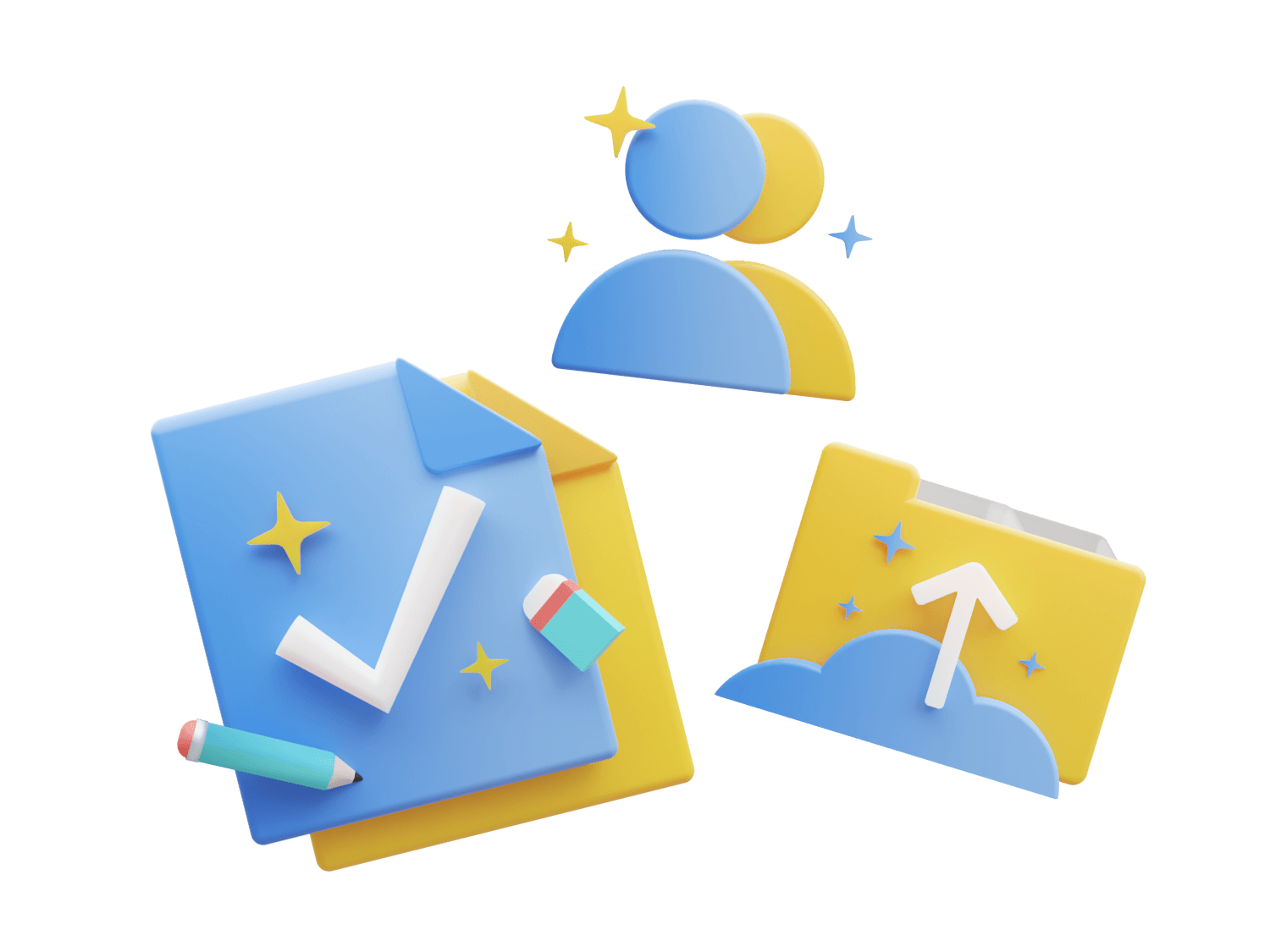 3D icons to showcase task, folder, and account