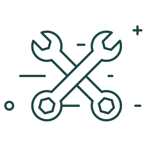 Line art icon of two crossed wrenches, symbolizing maintenance or repair.