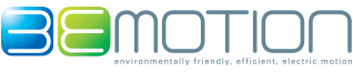 Logo for "BEMOTION" with the tagline "environmentally friendly, efficient, electric motion".