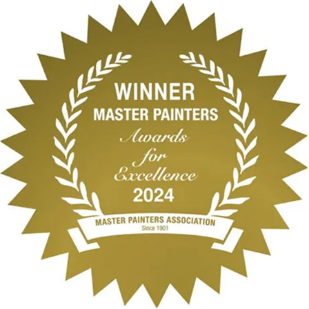 Gold award seal for Winner Master Painters Awards for Excellence 2024 from Master Painters Association.