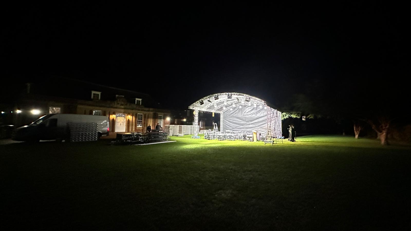 Stage hire equipment installed and ready for an event
