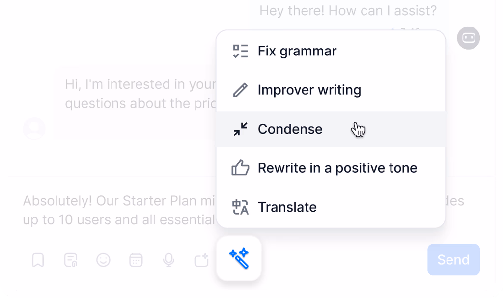 Responda a las preguntas más habituales en cuestión de segundos con una biblioteca de respuestas predefinidas que permiten agilidad y coherencia.