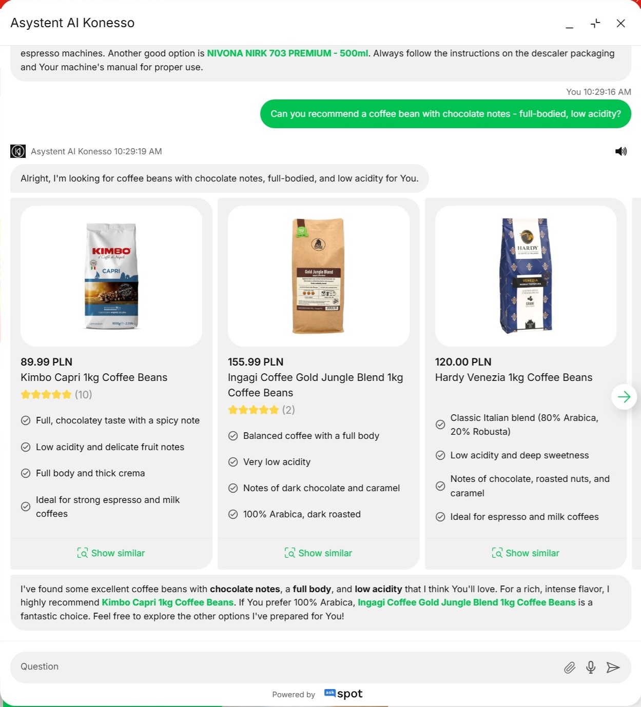AskSpot upsales and support recommendation in chat