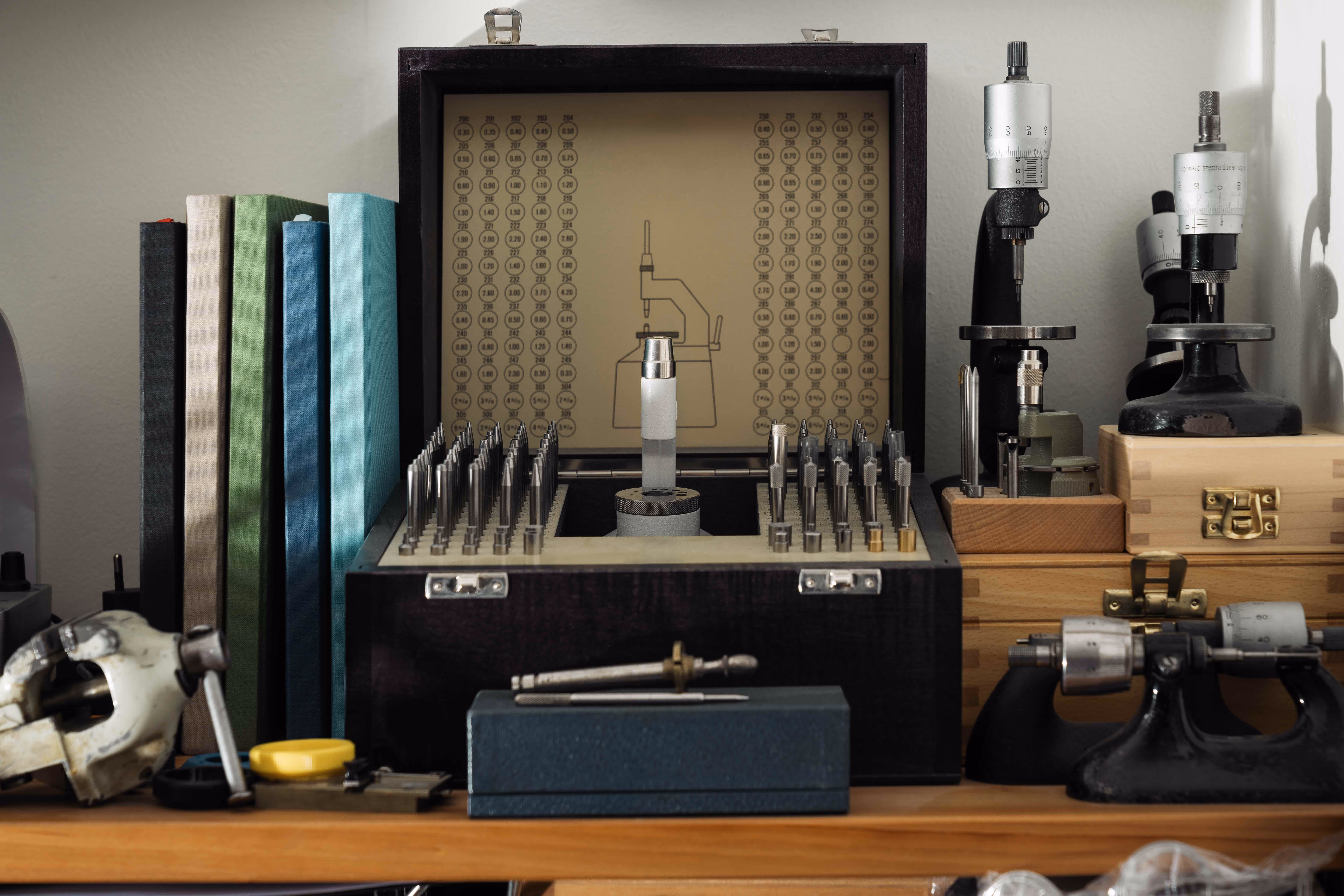 Watchmaking tools and precision instruments in the Rexhep Rexhepi atelier in Geneva