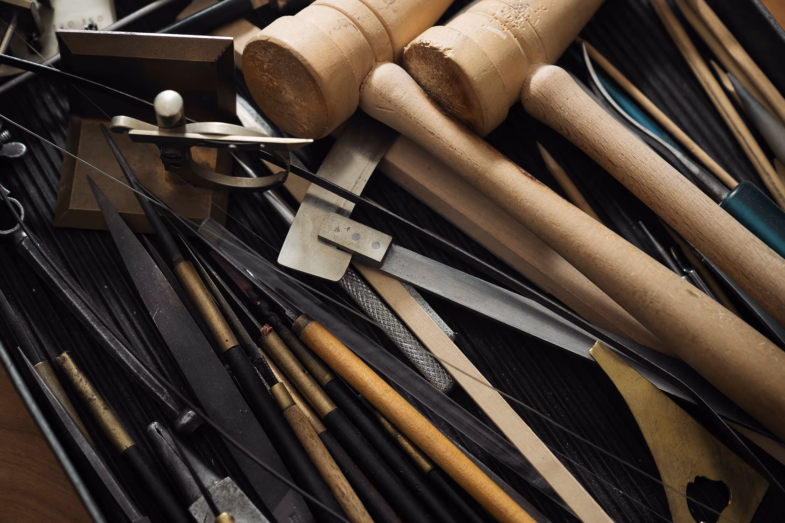 Traditional watchmaking tools and micromechanics instruments in the Rexhep Rexhepi atelier in Geneva