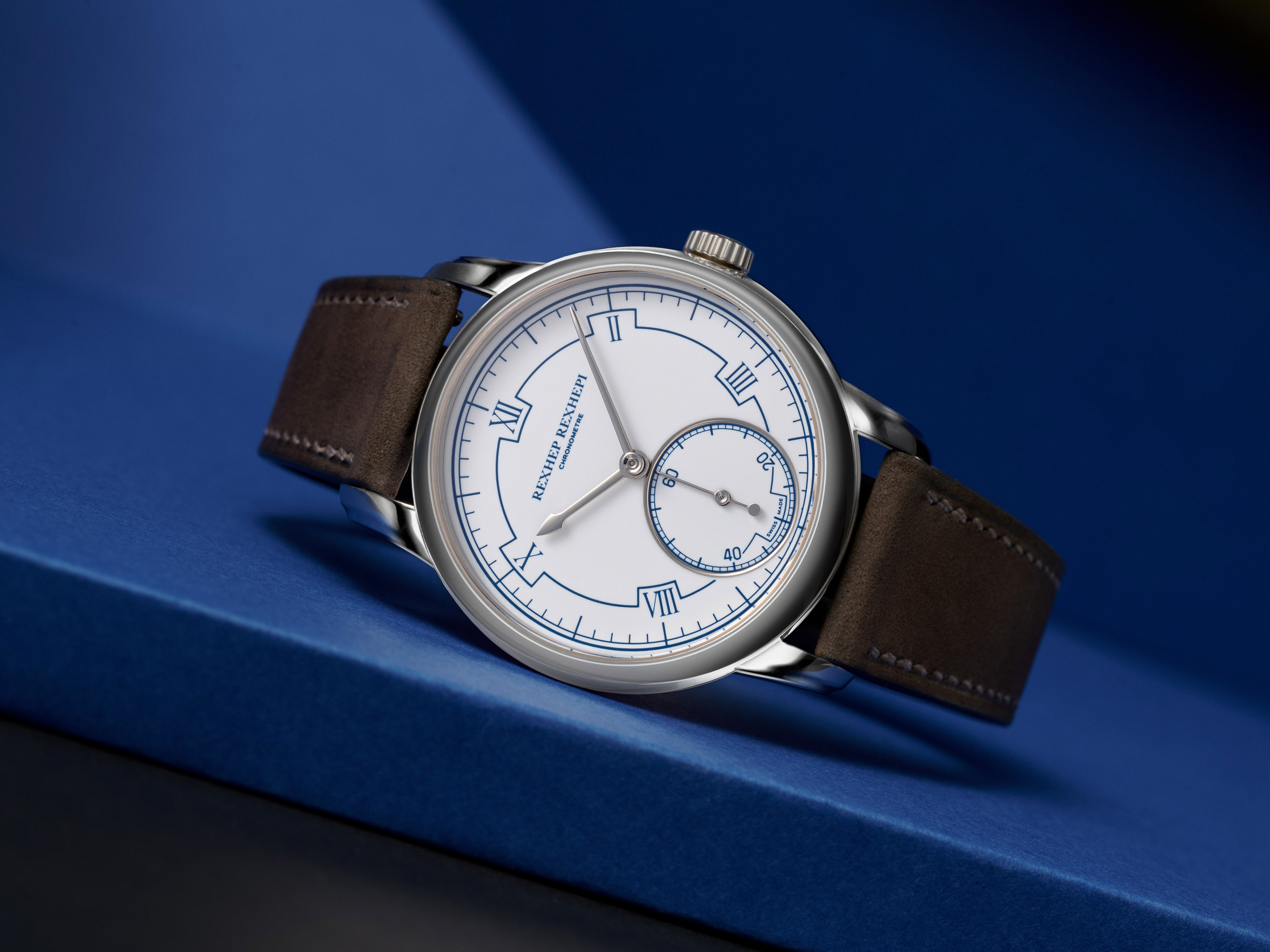 Chronomètre Contemporain I in platinum with a white enamel Grand Feu dial by Rexhep Rexhepi