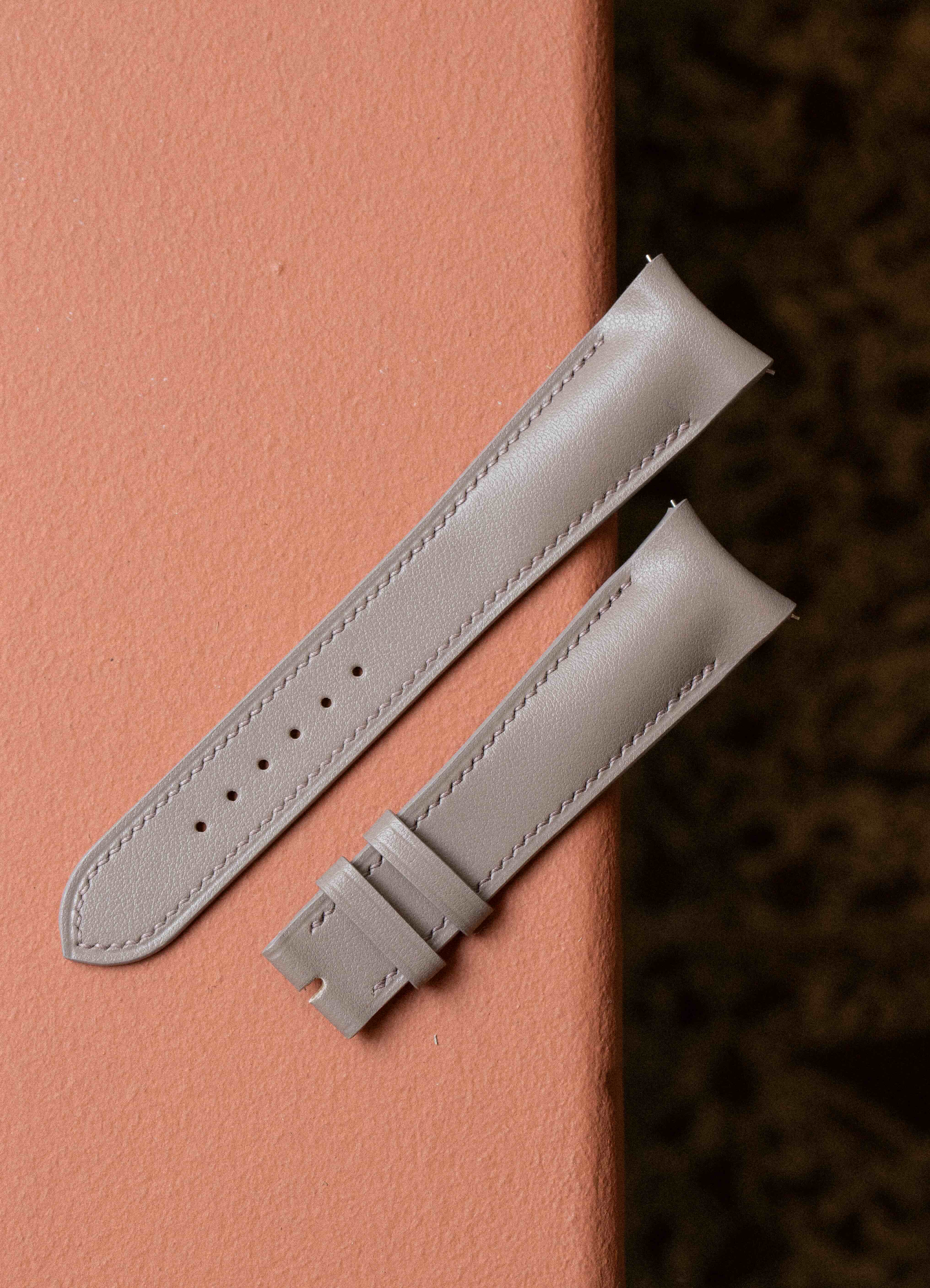 Hand-sewn calf-skin strap for an AK-02 Tourbillon Heure Minute with curved hands at Braceletiers Akrivia 
