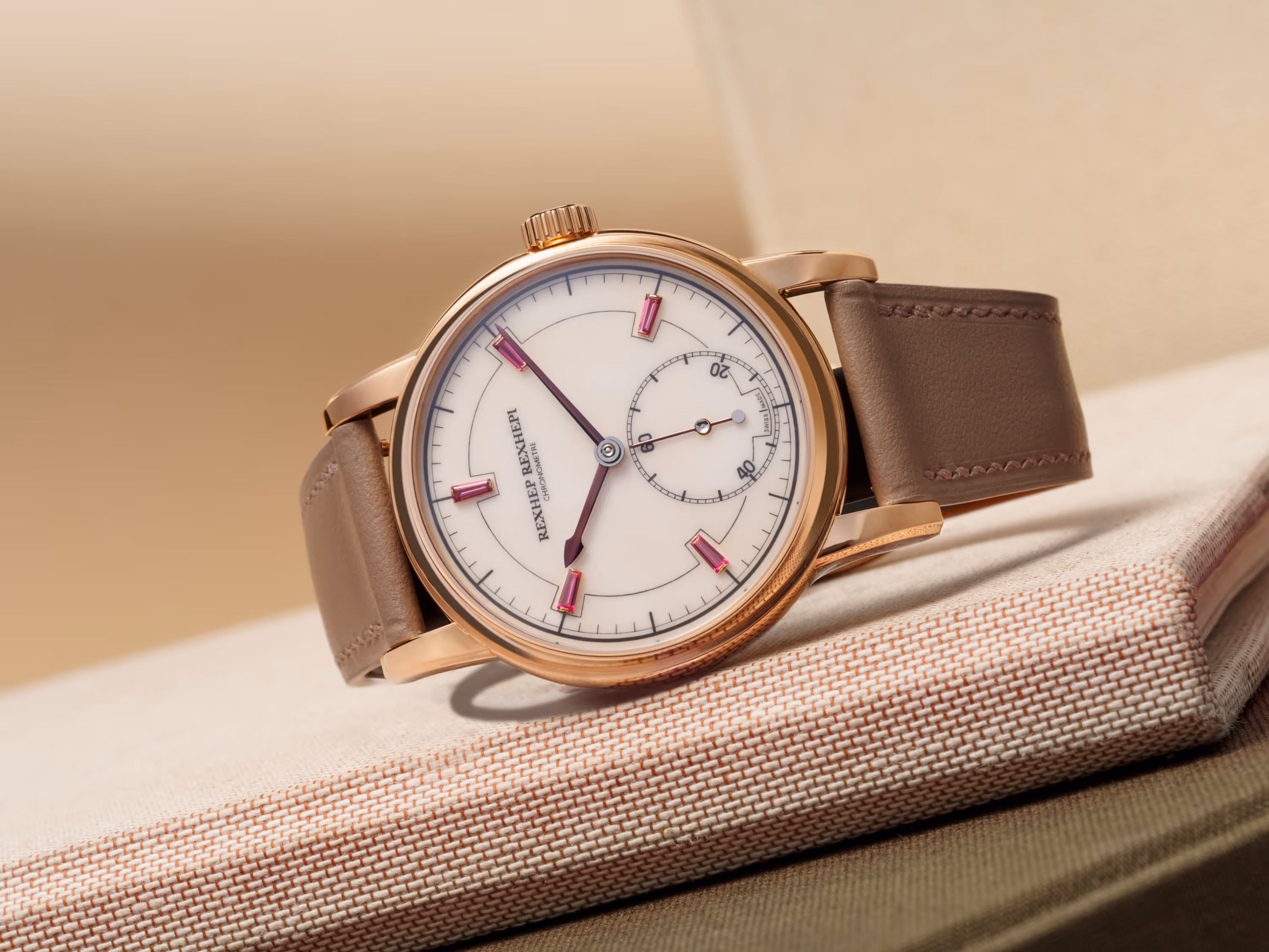 Chronomètre Contemporain II in rose gold with ivory-colored enamel dial and rubies, special edition