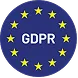Blue circle with twelve yellow stars around and 'GDPR' text in the center.