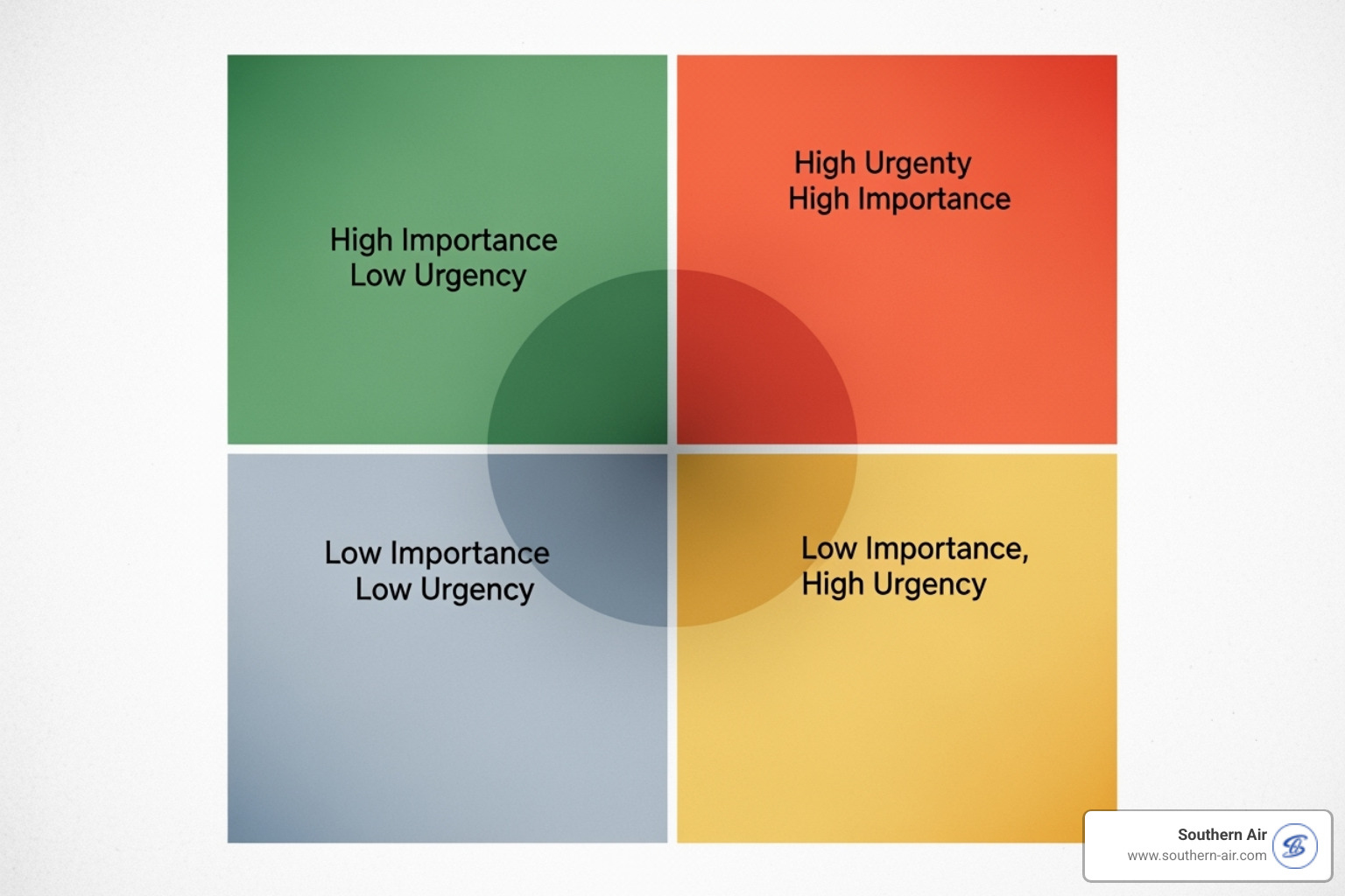 A simple four-quadrant chart labeled Urgent, Not Urgent, Important, Not Important for prioritizing home tasks - Affordable home repairs