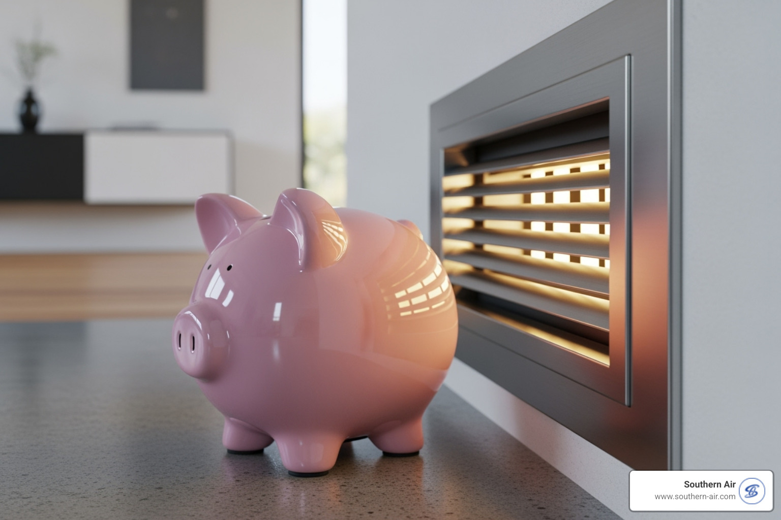 Image of a piggy bank next to a furnace vent - furnace repair lynchburg