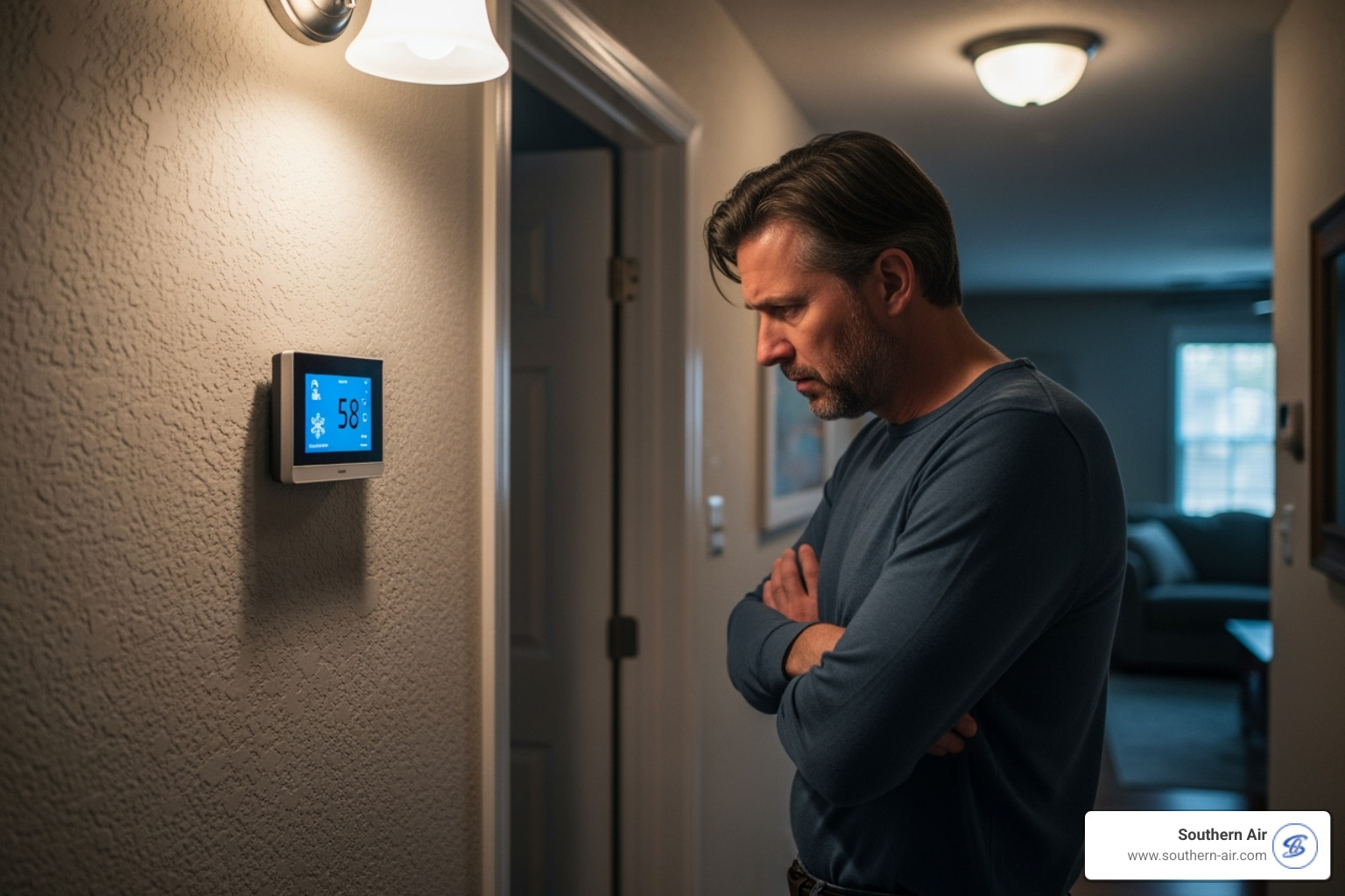Homeowner looking concerned at their thermostat - Residential AC service