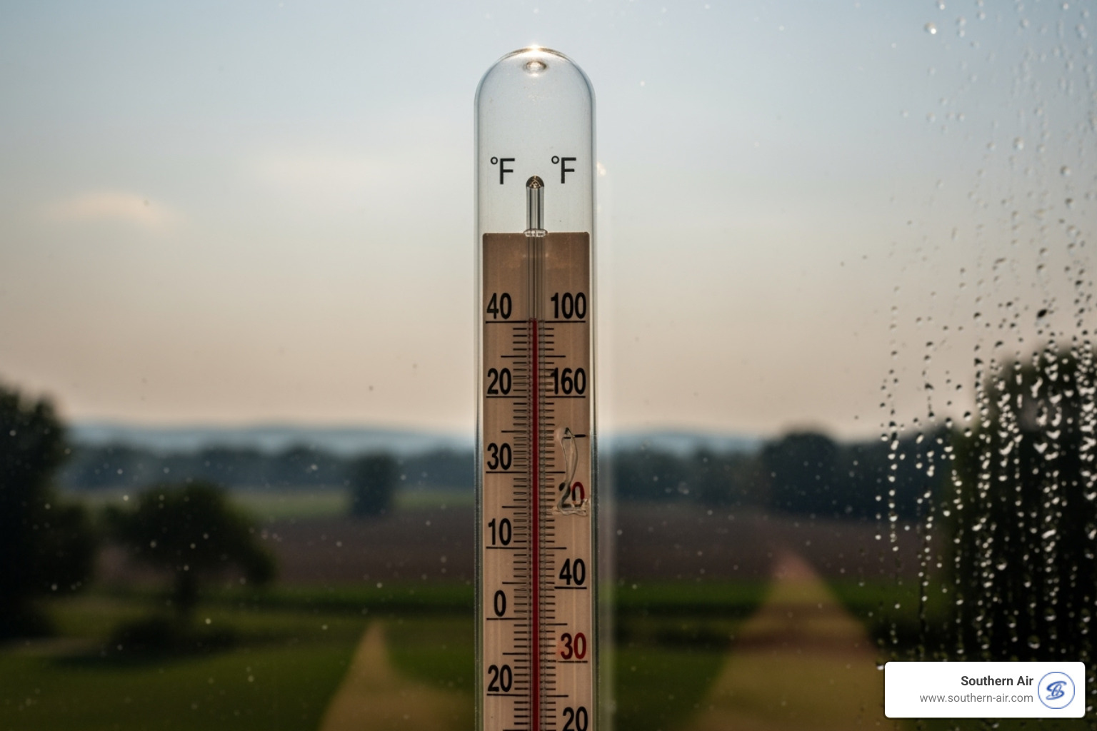thermometer showing high Virginia heat and humidity - ac tune up lynchburg