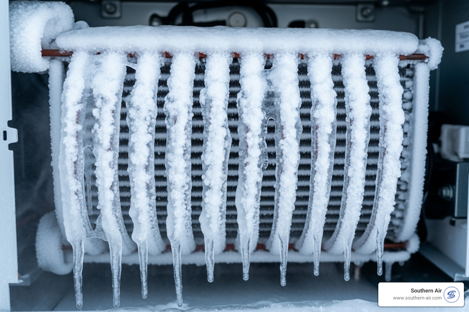 frozen evaporator coils on an AC unit - AC blowing hot air