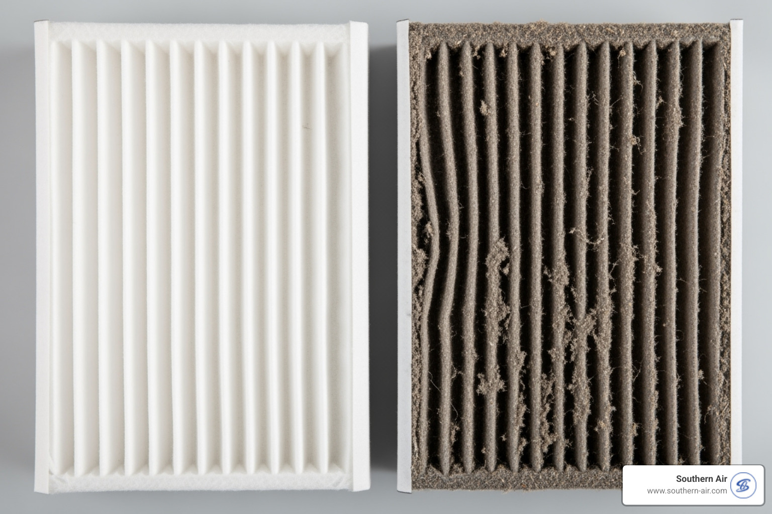comparing a clean air filter to a dirty one - furnace constantly running