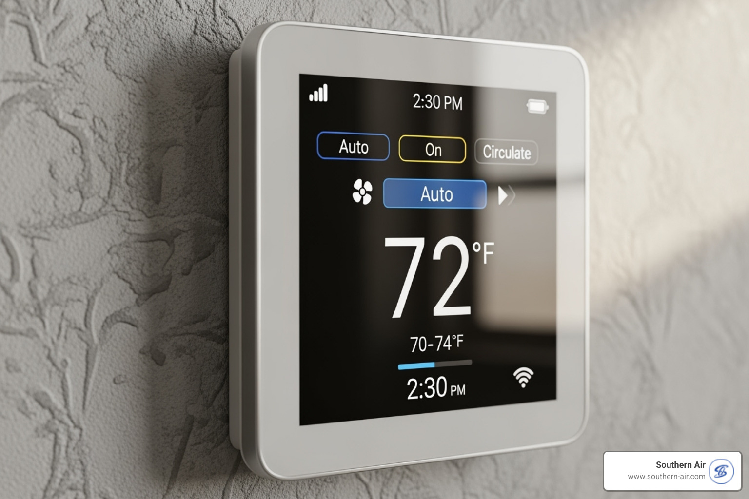 thermostat displaying the fan setting - furnace constantly running