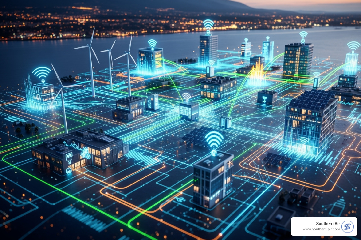 A futuristic smart grid concept with data flows - Energy management systems