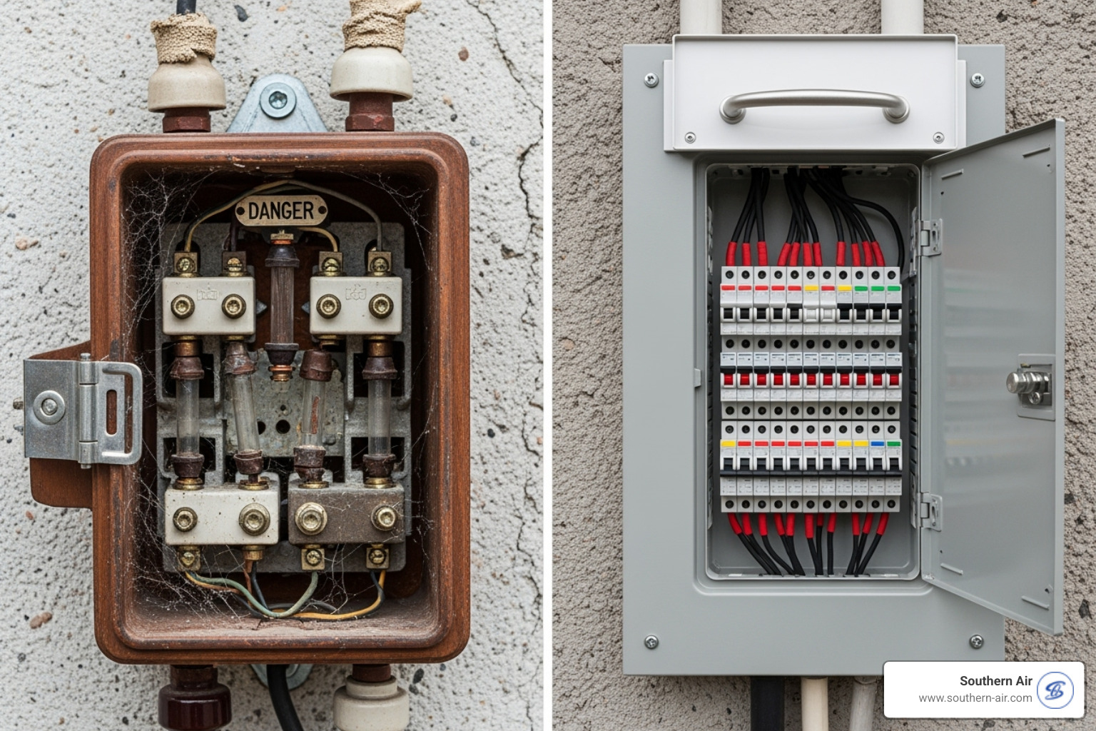 old and new electrical panels - Electrical service upgrades Lynchburg old and new electrical panels - Electrical service upgrades Lynchburg