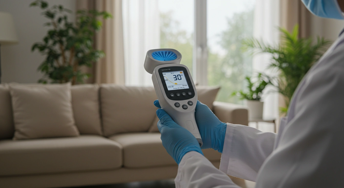 Testing indoor air quality with specialized monitor.