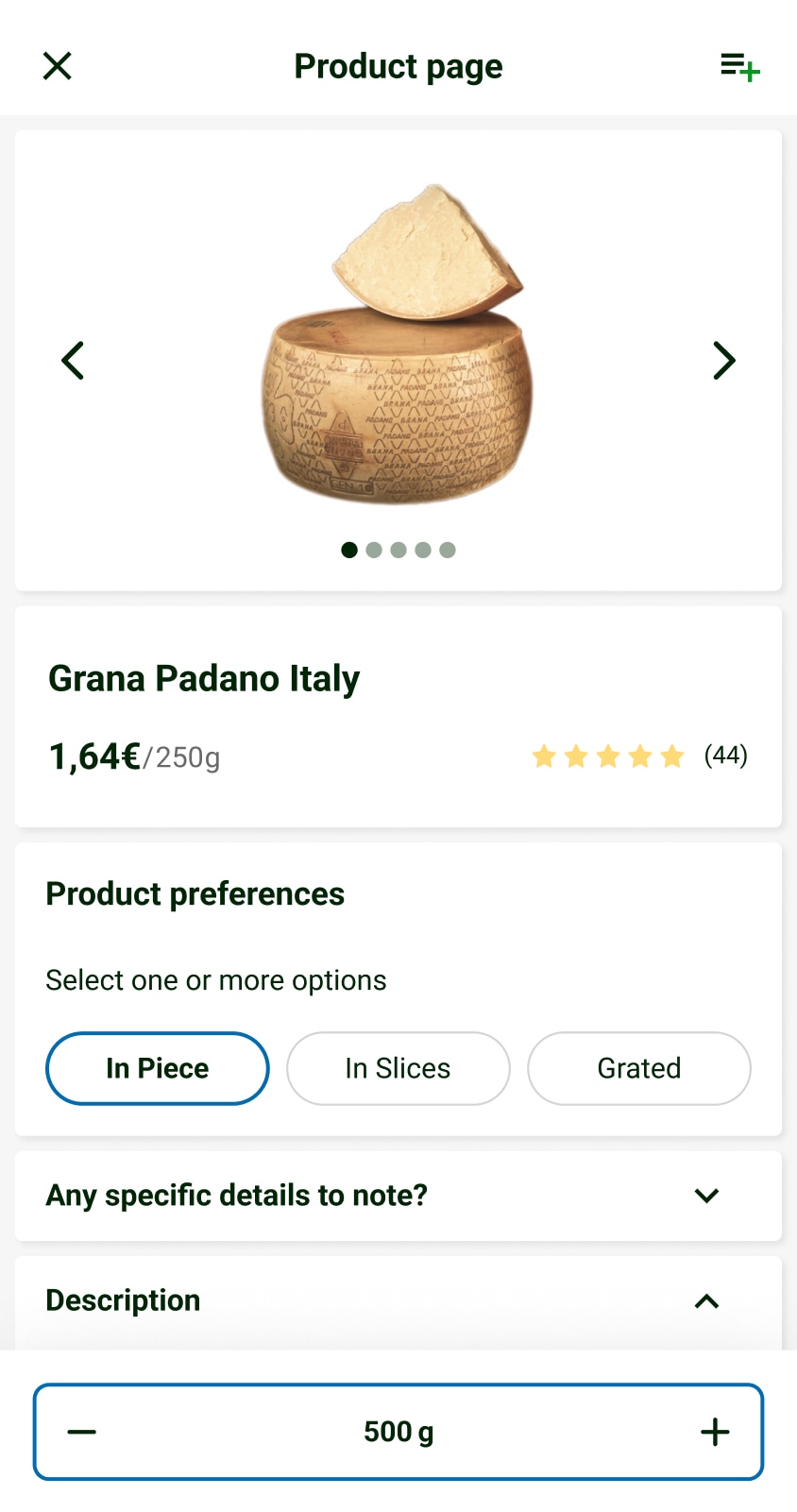 Product detail page