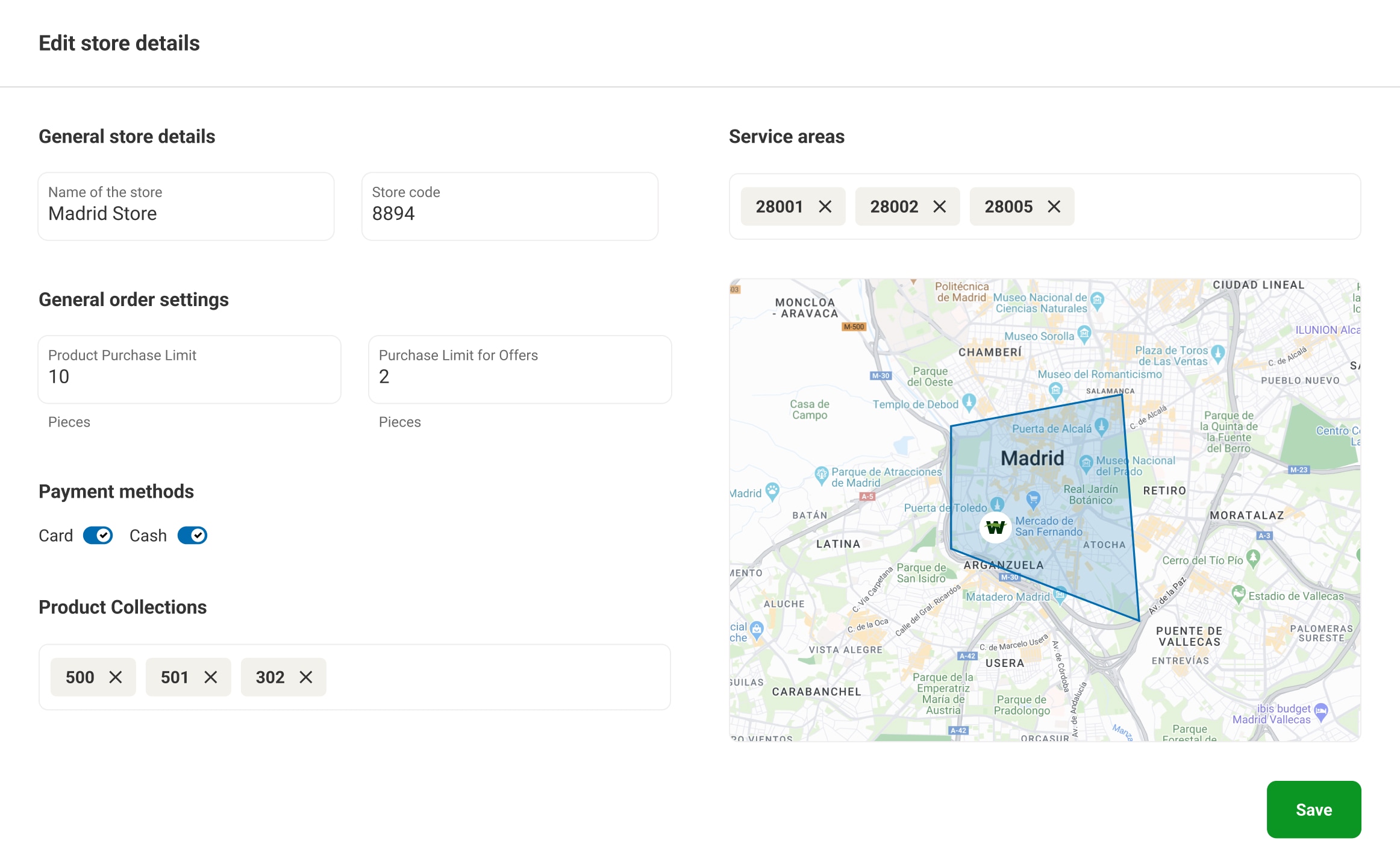 Edit store details in admin panel