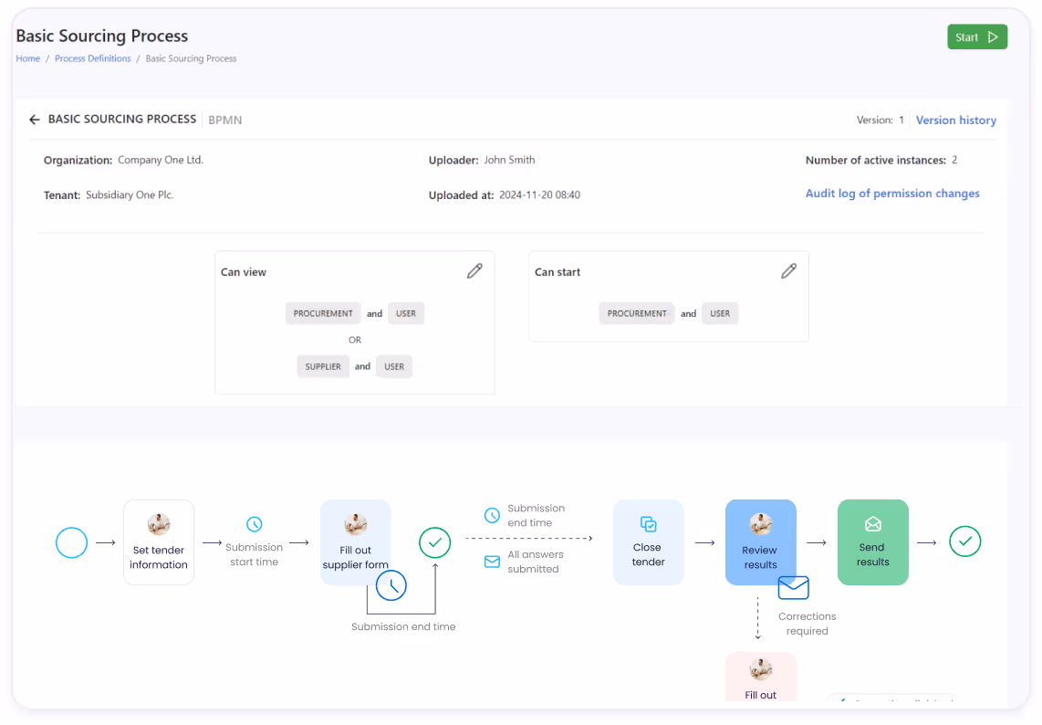 Sourcing process UI