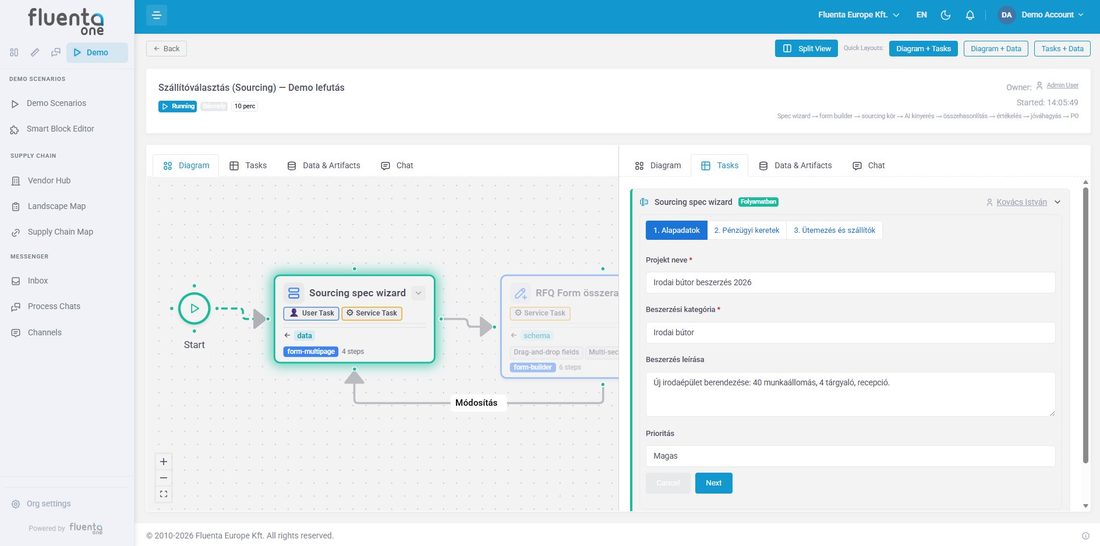 Fluenta One process builder - live sourcing flow
