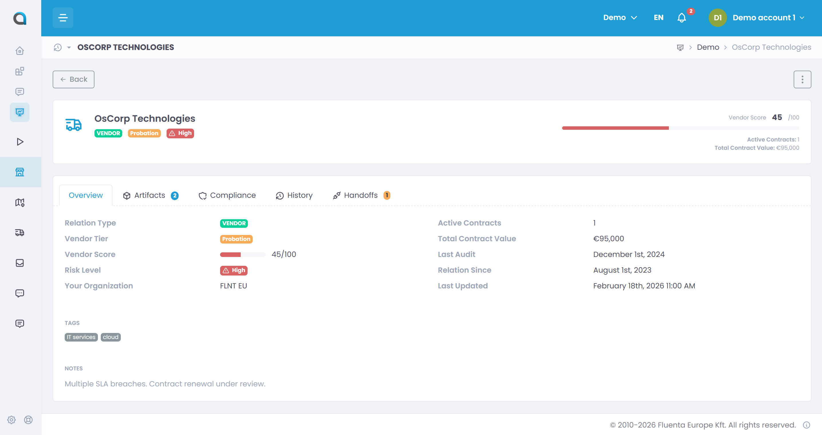 Complete vendor profile in Fluenta One