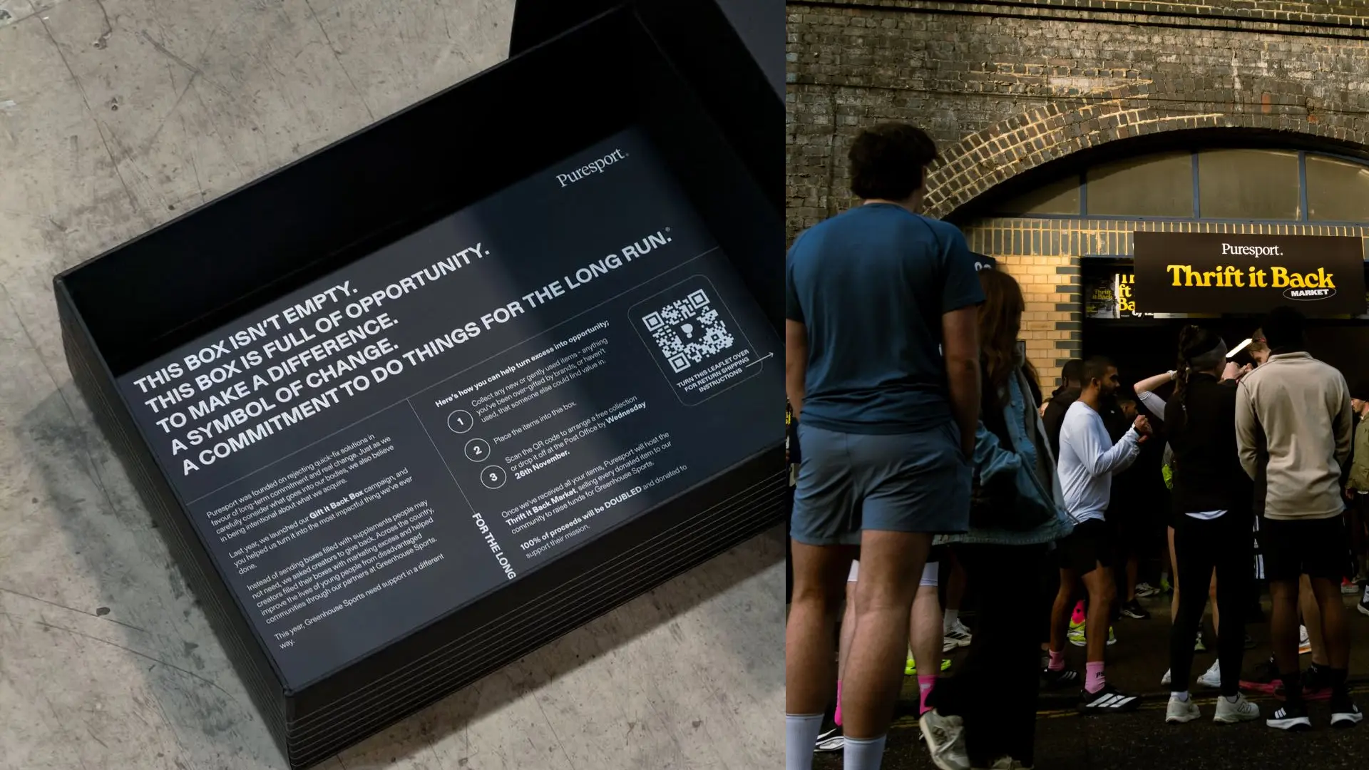 Images of Puresport's Thrift It Back popup in London, December 2025