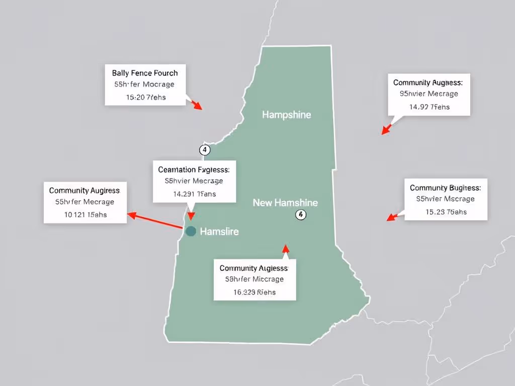 Map of New Hampshire and Hampshire showing labeled areas and data points with arrows.