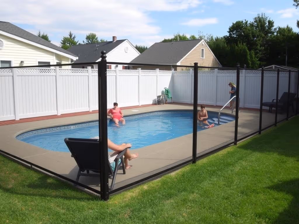 Black fence around pool