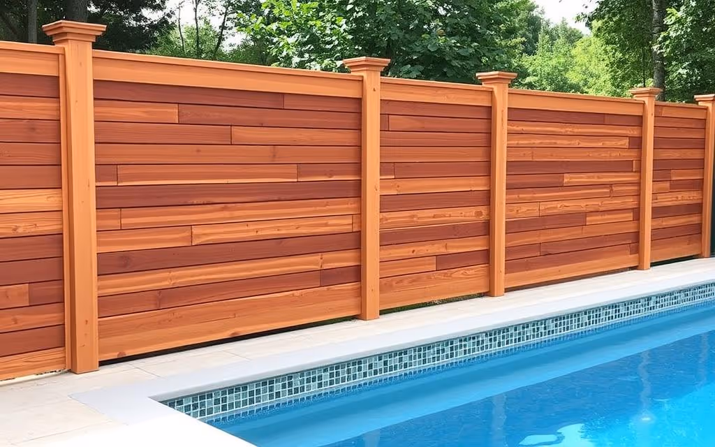 Wood fence by pool