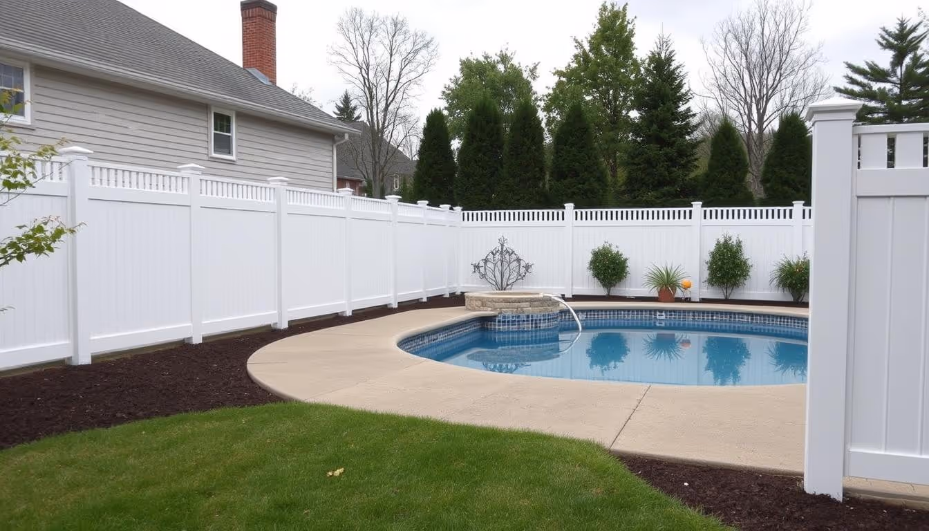 White pool privacy fence