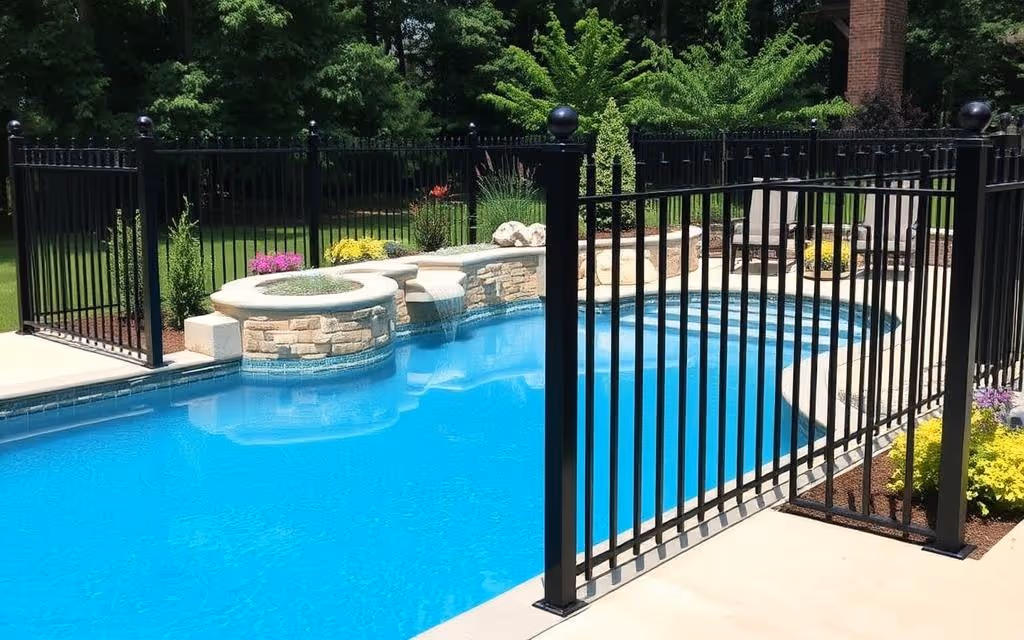Black metal pool fence