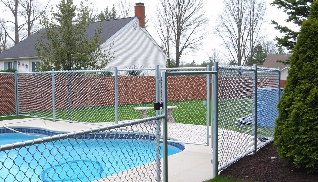 Pool fence around backyard pool