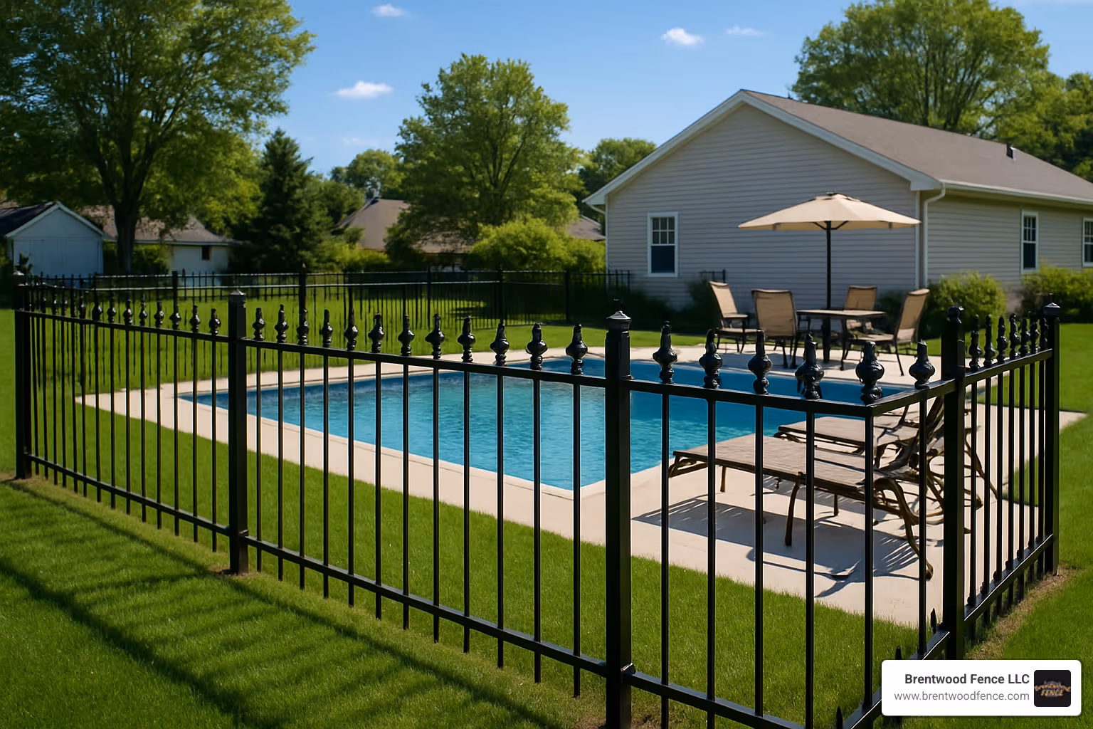 Ornamental aluminum fence around a backyard pool - types of fencing for backyards Ornamental aluminum fence around a backyard pool - types of fencing for backyards