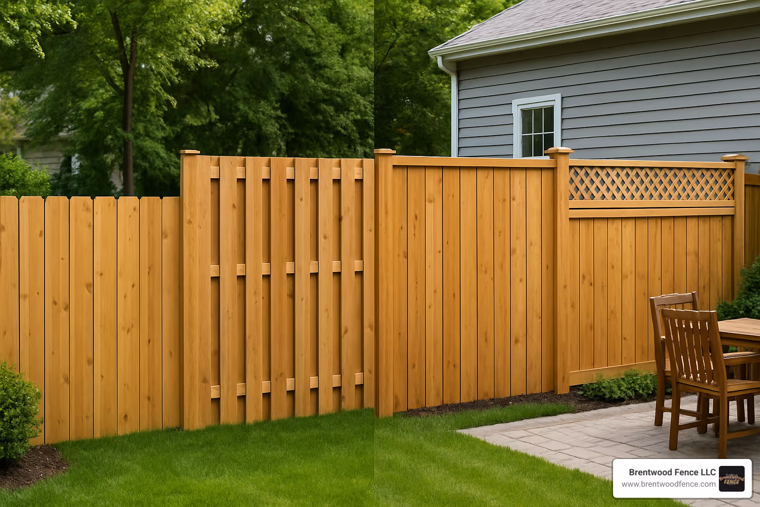Privacy fence design examples showing various heights and styles - types of fencing for backyards Privacy fence design examples showing various heights and styles - types of fencing for backyards