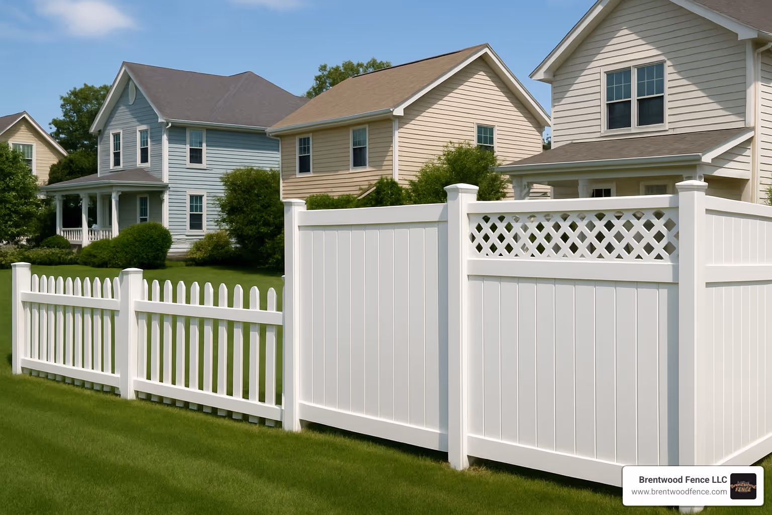 different vinyl fence styles side by side - local vinyl fence installers