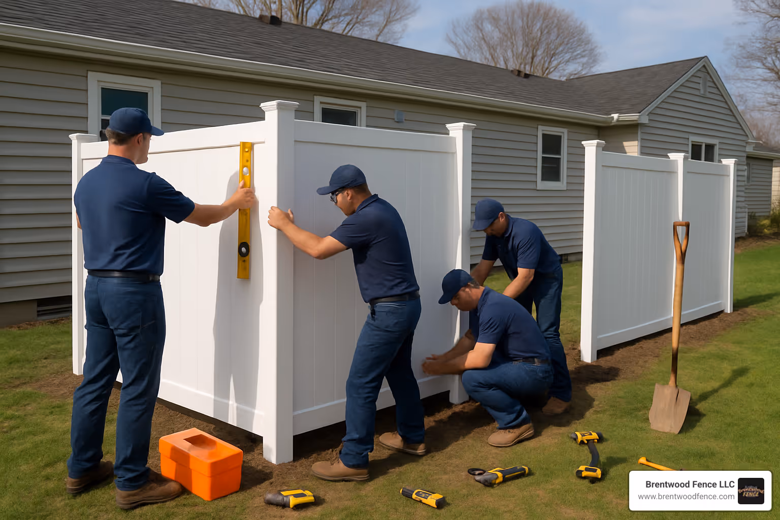 fence installation crew working on a property - local vinyl fence installers