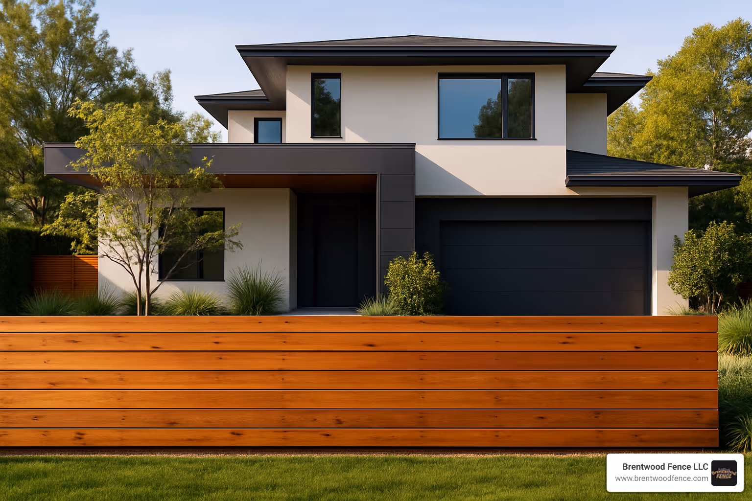 horizontal cedar fence with modern home - front yard fence ideas horizontal cedar fence with modern home - front yard fence ideas